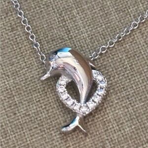 Dolphin Cubic Zirconia Sterling Silver Plated Necklace